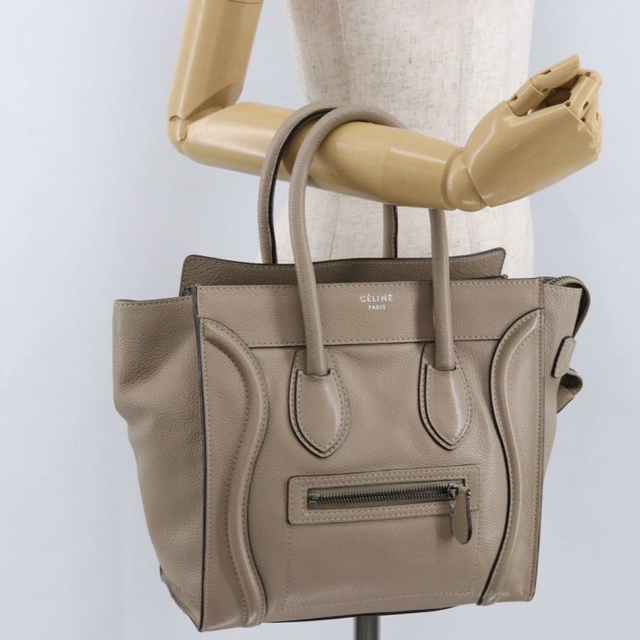 【日本直送】CELINE Luggage Micro Shopper 手提包,米色皮革,正品,貨號 191824V-24