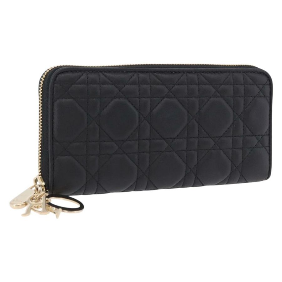 【日本直送】Christian Dior Lady Dior Canage 長皮夾,羊皮材質,黑色,金色,正品,貨號 191131M-0
