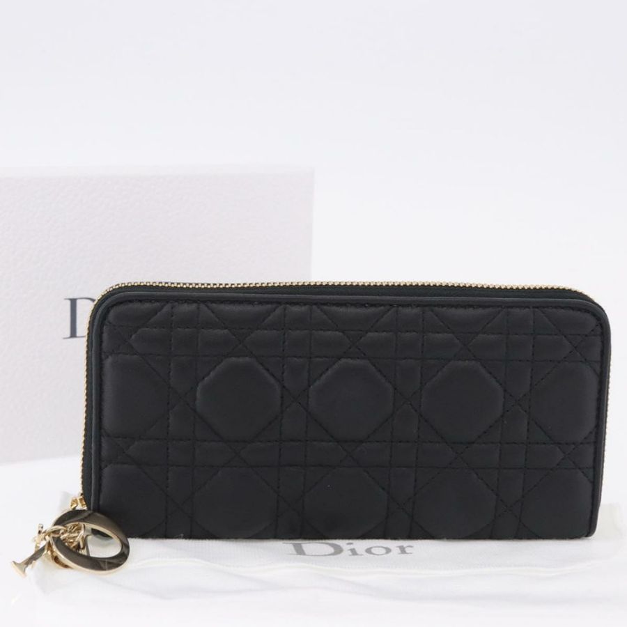 【日本直送】Christian Dior Lady Dior Canage 長皮夾,羊皮材質,黑色,金色,正品,貨號 191131M-11