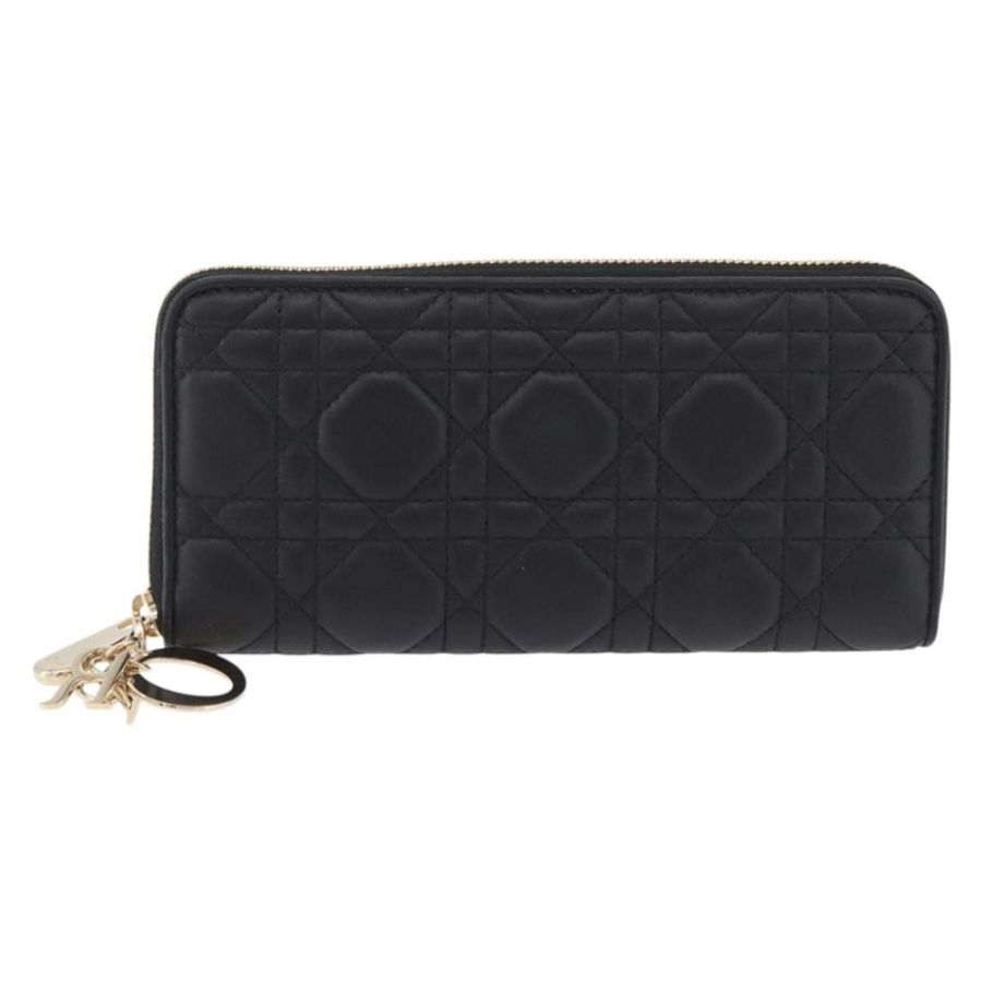 【日本直送】Christian Dior Lady Dior Canage 長皮夾,羊皮材質,黑色,金色,正品,貨號 191131M-12