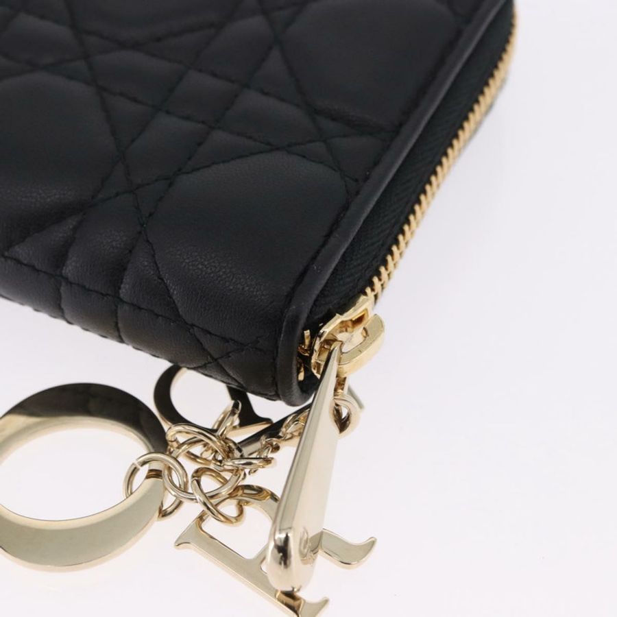 【日本直送】Christian Dior Lady Dior Canage 長皮夾,羊皮材質,黑色,金色,正品,貨號 191131M-14