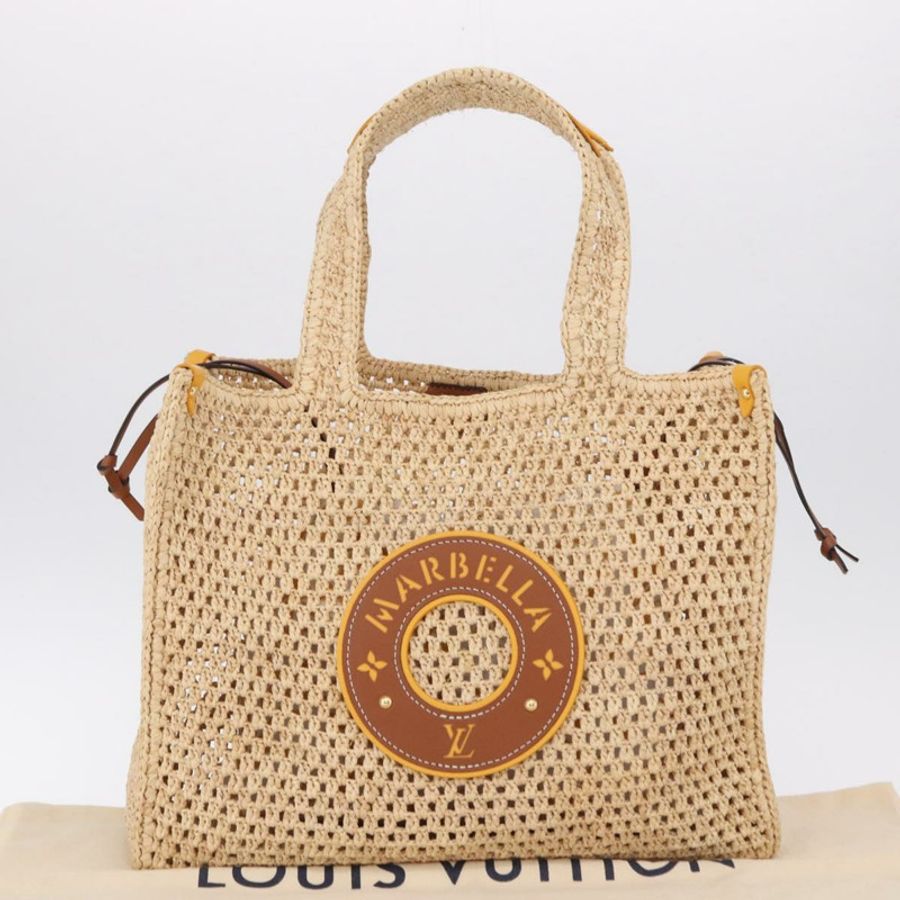 【日本直送】路易威登 (LOUIS VUITTON) 泳池邊隨行 MM 拉菲草米色手袋 M24723 LV 正品 192900SAM-11