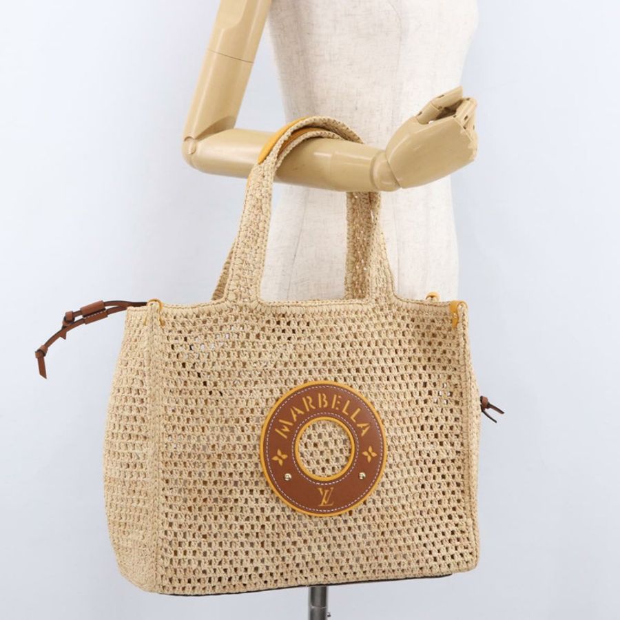 【日本直送】路易威登 (LOUIS VUITTON) 泳池邊隨行 MM 拉菲草米色手袋 M24723 LV 正品 192900SAM-26