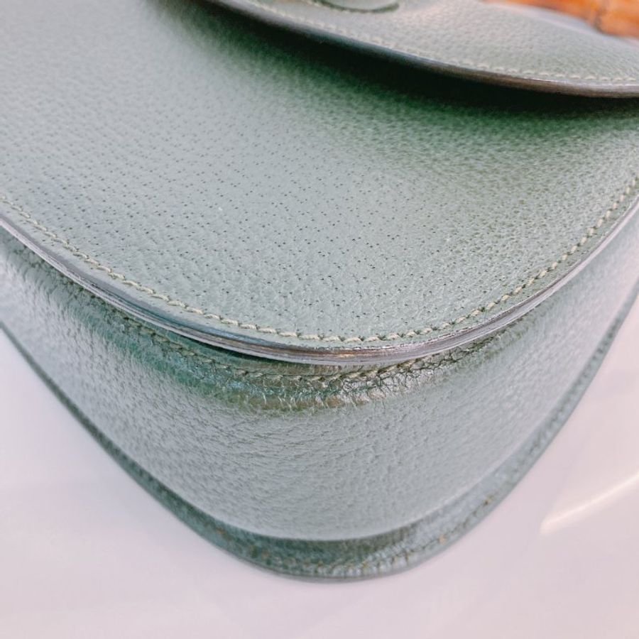 MS0756 Gucci 古馳手套包 黑色牛皮 Vintage Bamboo 1947 Top Handle Bag Calfskin Green x GHW [-8