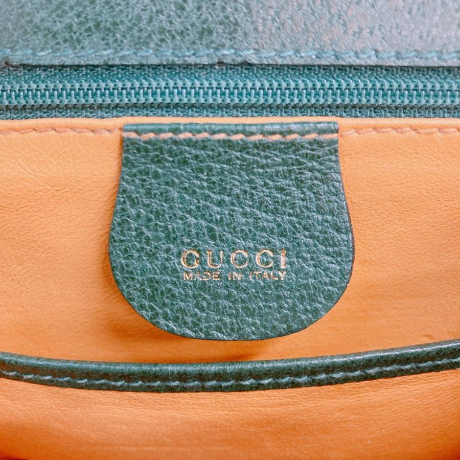 MS0756 Gucci 古馳手套包 黑色牛皮 Vintage Bamboo 1947 Top Handle Bag Calfskin Green x GHW [-17