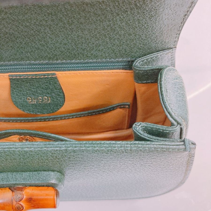 MS0756 Gucci 古馳手套包 黑色牛皮 Vintage Bamboo 1947 Top Handle Bag Calfskin Green x GHW [-21
