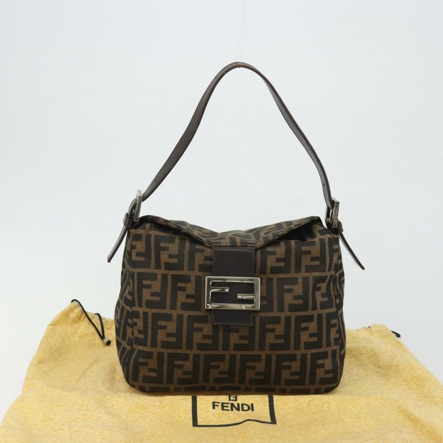 【日本直送】FENDI Zucca帆布Mamma Baguette單肩包 棕色/黑色 正品 192302V-11