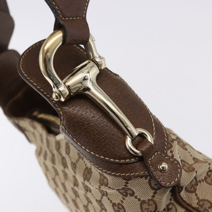 【日本直送】GUCCI GG帆布馬銜扣單肩包 米色 金色 145826 正品 192271V-17