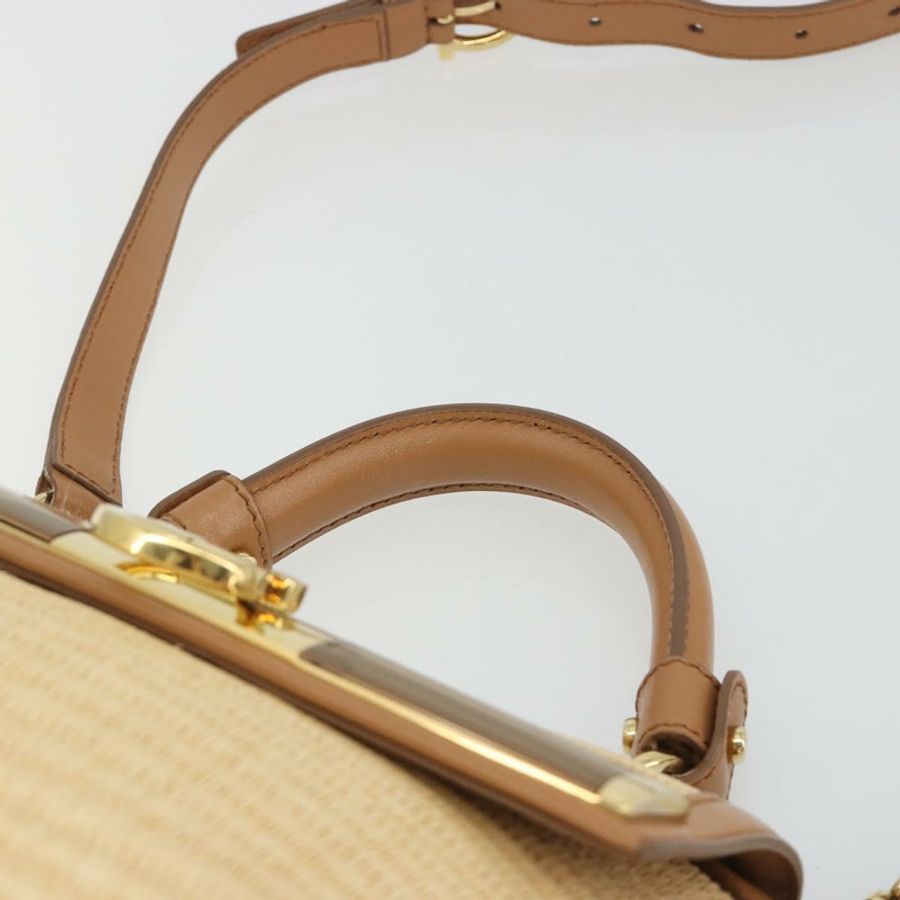 【日本直送】Salvatore Ferragamo Gancini 草編手提包,兩用款,米色金色,正品,貨號 192906V-13
