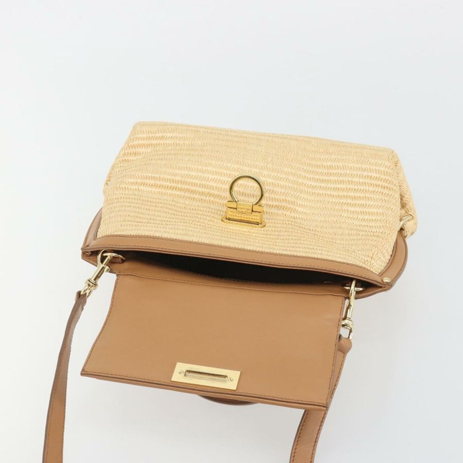 【日本直送】Salvatore Ferragamo Gancini 草編手提包,兩用款,米色金色,正品,貨號 192906V-20