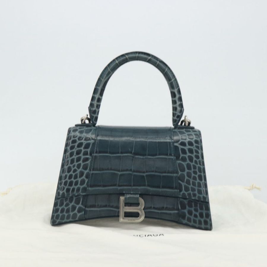 【日本直送】BALENCIAGA Hour 手提包 皮革 兩用 海軍藍/銀色 593546 正品 192706M-11