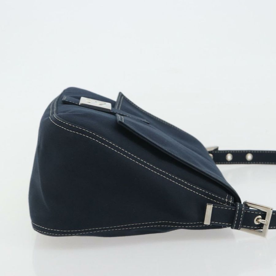 【日本直送】FENDI Mamma Baguette 肩背包 帆布 海軍藍 銀色 正品 192731SV-2