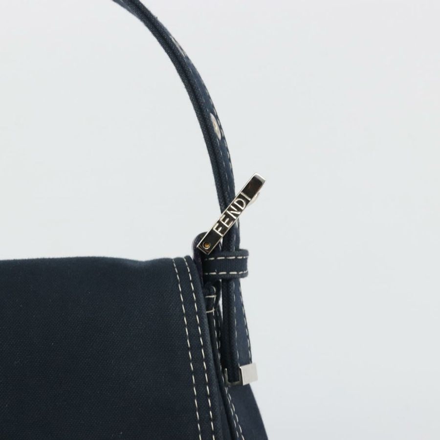 【日本直送】FENDI Mamma Baguette 肩背包 帆布 海軍藍 銀色 正品 192731SV-17