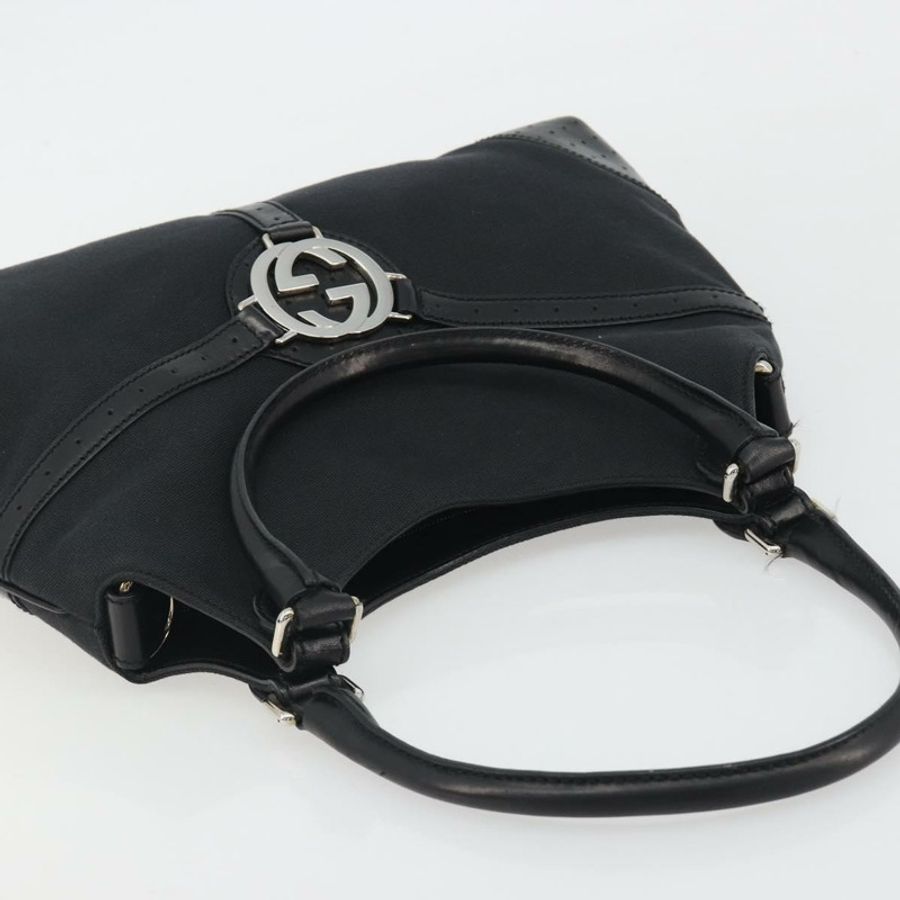 【日本直送】GUCCI 雙G互扣手提包 帆布 黑銀色 114875 正品 192188V-5
