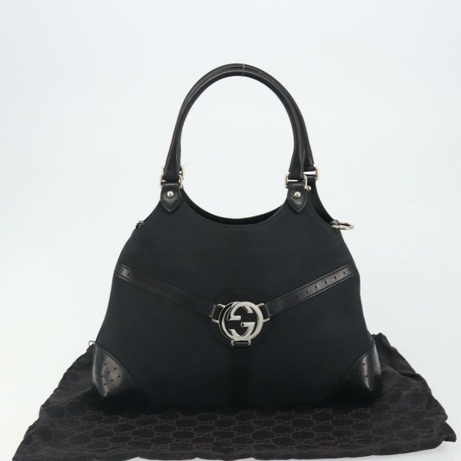 【日本直送】GUCCI 雙G互扣手提包 帆布 黑銀色 114875 正品 192188V-11