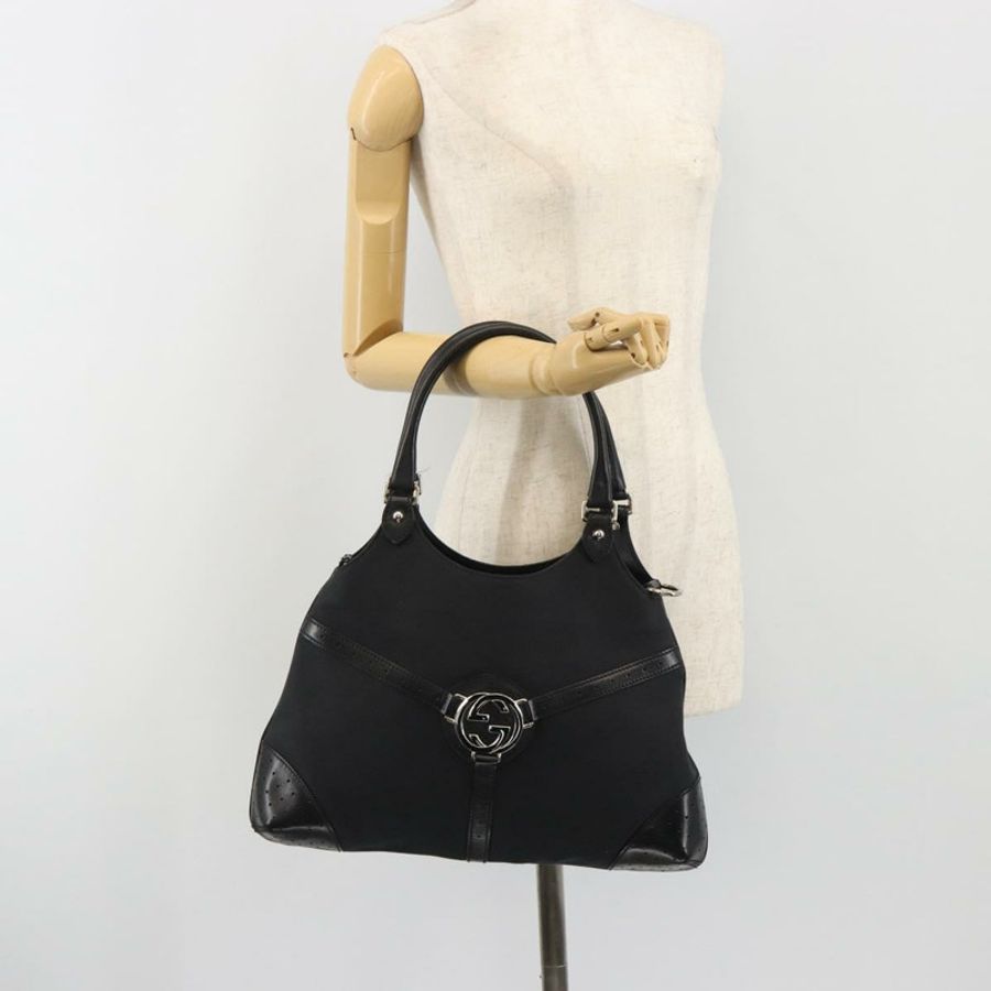 【日本直送】GUCCI 雙G互扣手提包 帆布 黑銀色 114875 正品 192188V-23