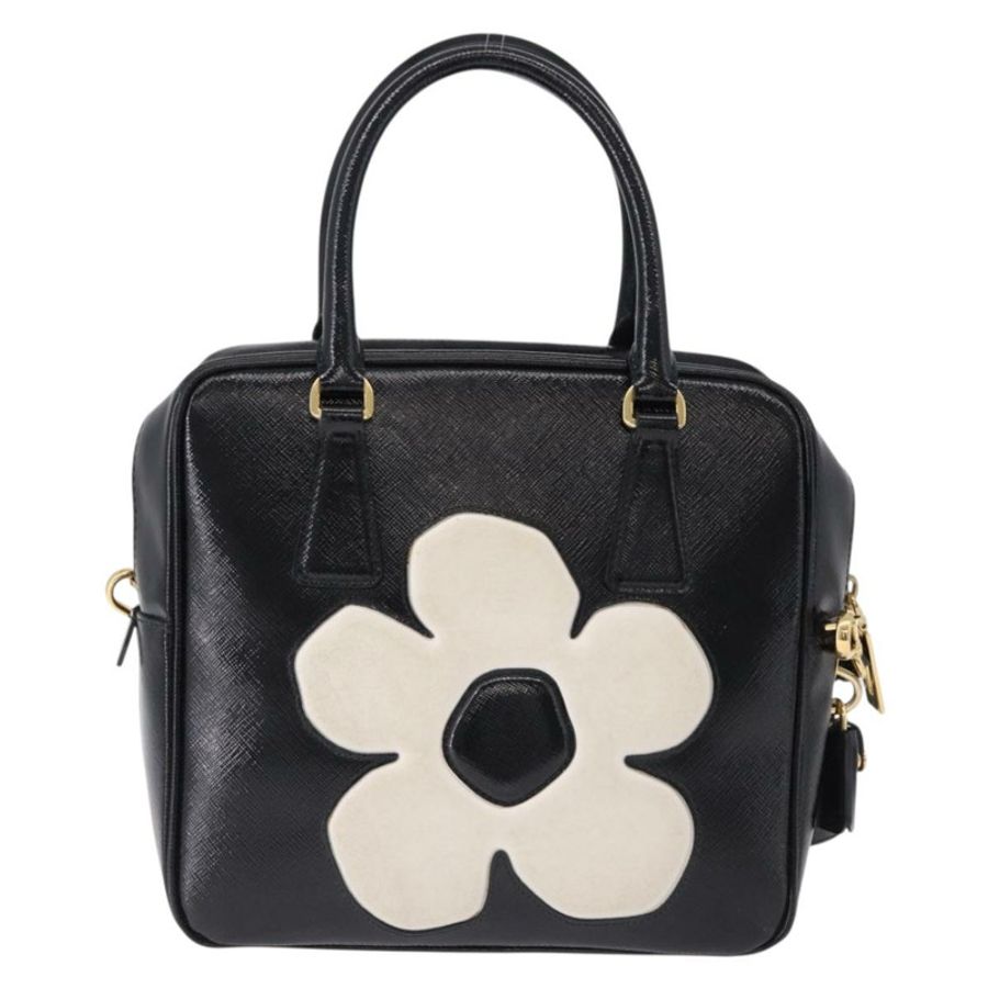 【日本直送】PRADA 手提包 Saffiano 皮革 2way 黑色 金色飾品 Auth 192692A-1