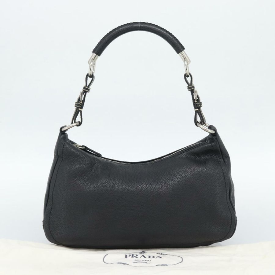 【日本直送】PRADA 手提包 皮革 黑色 銀色 正品 191866V-11