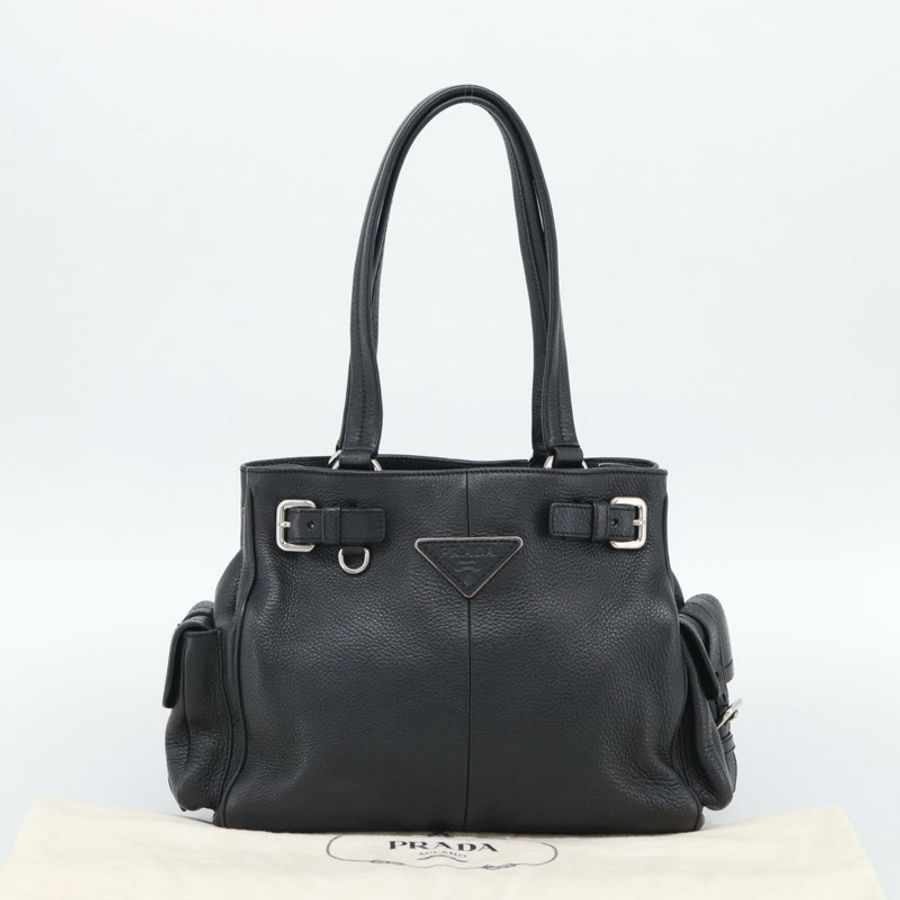 【日本直送】PRADA 托特包 Vittero Dino 皮革 黑色 銀色 正品 192267SAM-11