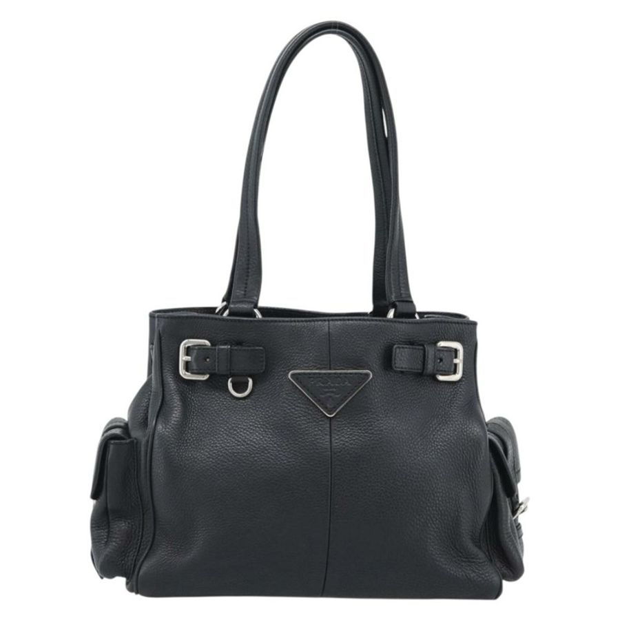 【日本直送】PRADA 托特包 Vittero Dino 皮革 黑色 銀色 正品 192267SAM-12