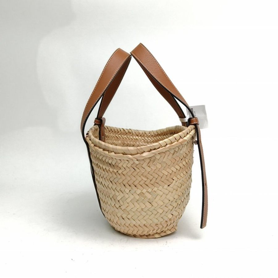 LOEWE Basket棕櫚葉草編籃子手袋小號焦糖色草編肩背包-1