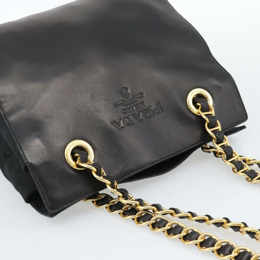 【日本直送】PRADA 鏈條單肩包 皮革 黑色 金色 正品 191084A-5