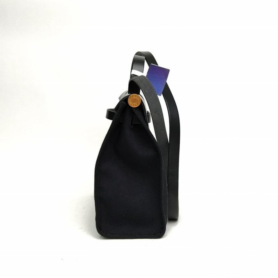 HERMES Herbag31黑色帆布/牛皮U刻金扣肩背包-1
