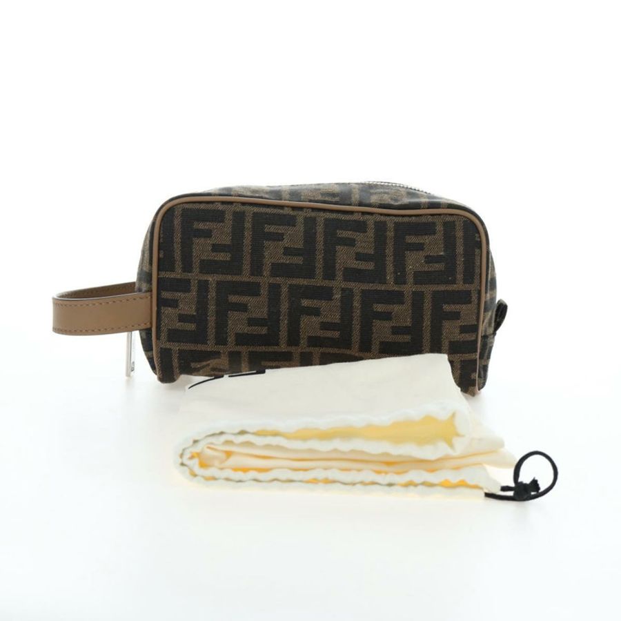 【日本直送】FENDI Zucca帆布手拿包 黑色棕色 正品 am12138V-20