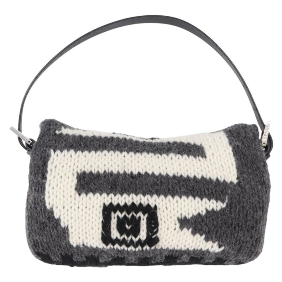 【日本直送】FENDI Mamma Baguette 單肩包 羊毛 灰色 銀色 正品 am12200SAM-2