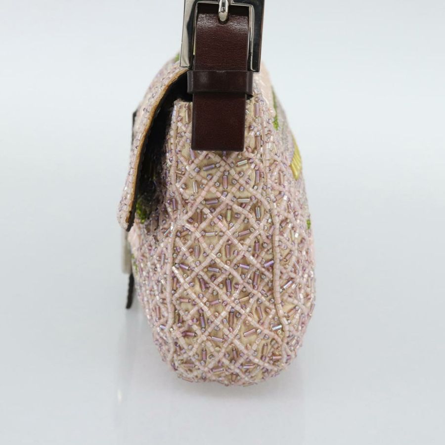 【日本直送】FENDI Mamma Baguette 肩背包 帆布串珠 米色 銀色 正品 189253SM-4