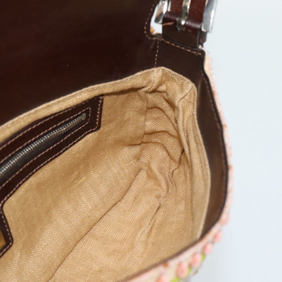 【日本直送】FENDI Mamma Baguette 肩背包 帆布串珠 米色 銀色 正品 189253SM-19