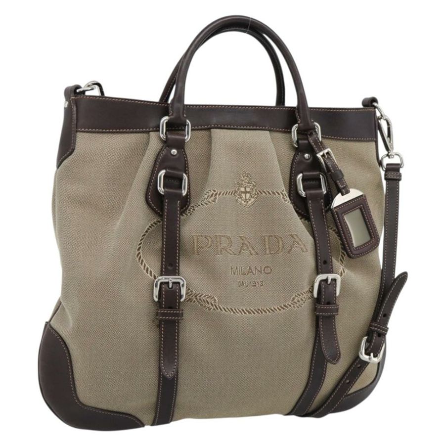 【日本直送】PRADA 手袋 帆布皮革 兩用 米色 銀色 正品 193073V-0