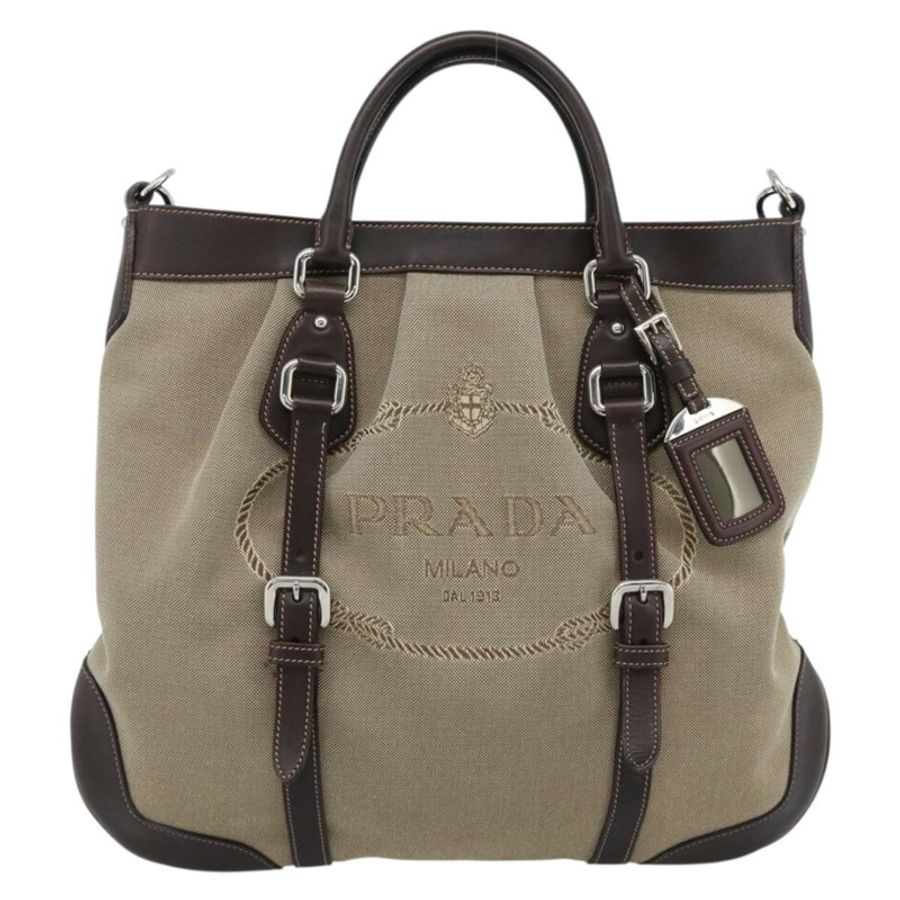 【日本直送】PRADA 手袋 帆布皮革 兩用 米色 銀色 正品 193073V-1