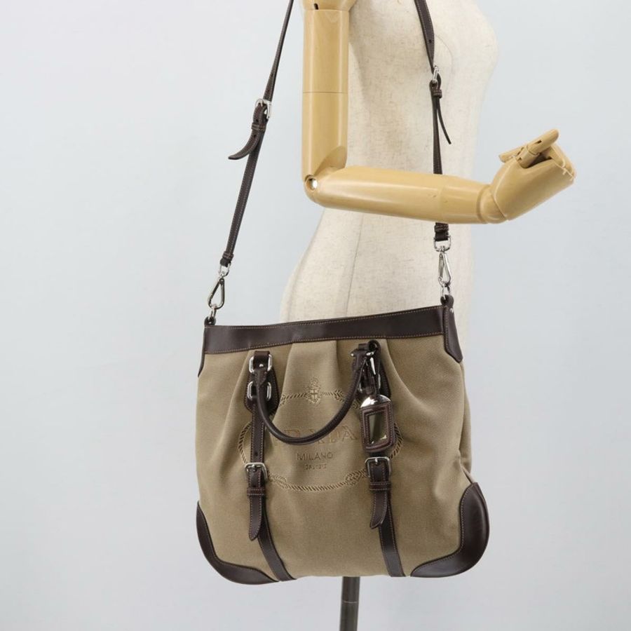 【日本直送】PRADA 手袋 帆布皮革 兩用 米色 銀色 正品 193073V-23