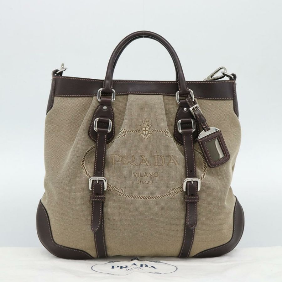 【日本直送】PRADA 手袋 帆布皮革 兩用 米色 銀色 正品 193073V-24