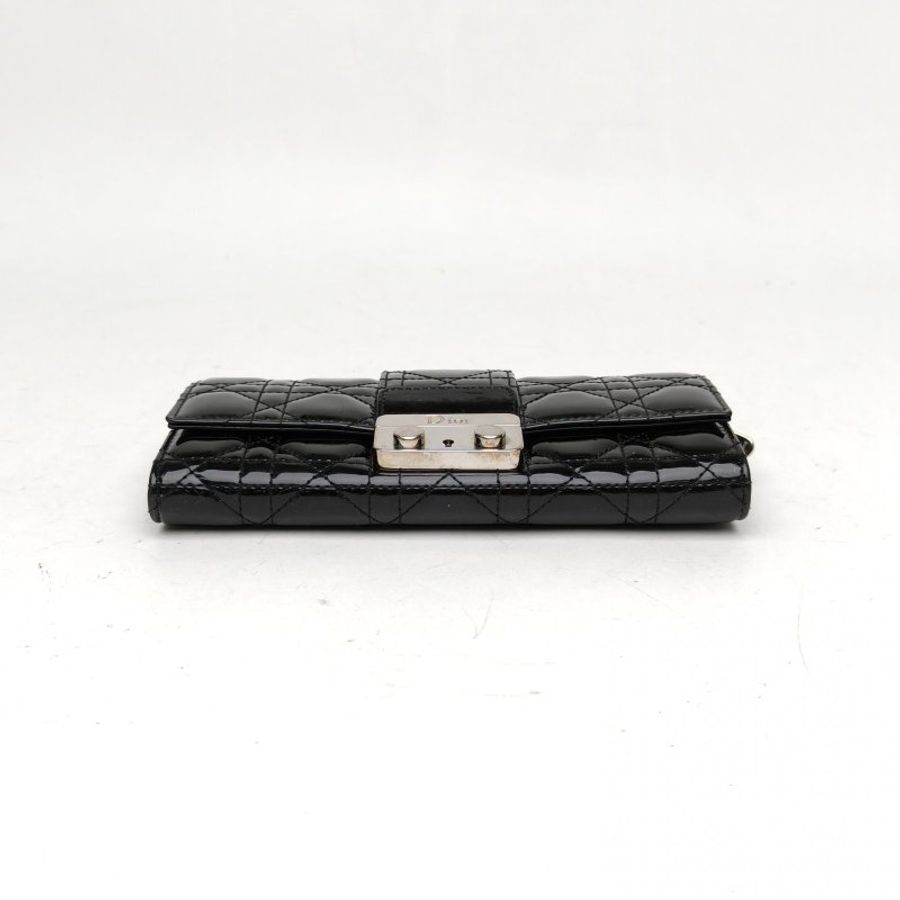 DIOR MissDior短鏈條手拿包黑色漆皮銀扣肩背包-4