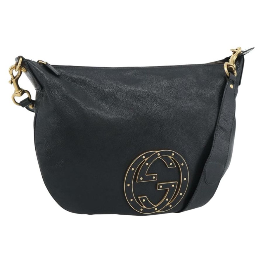 【日本直送】GUCCI 雙G互扣肩背包,黑色金色皮革,貨號121546,正品編號193135V-0