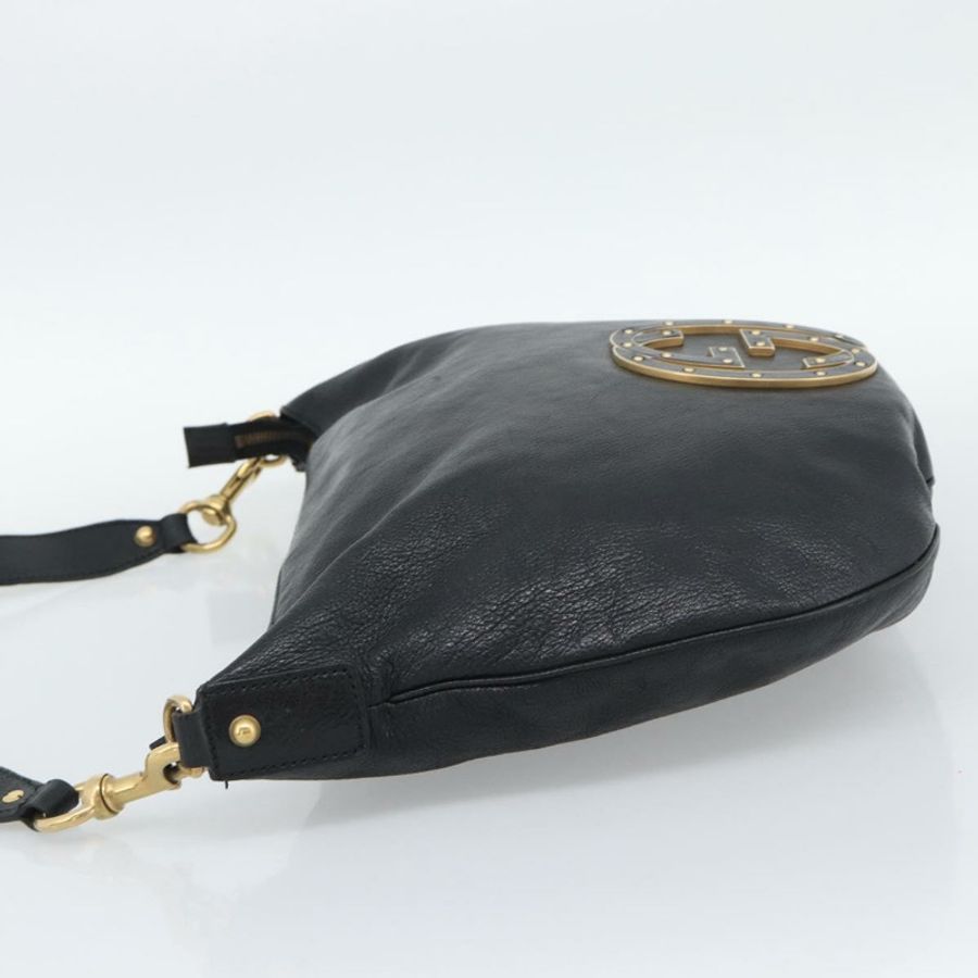 【日本直送】GUCCI 雙G互扣肩背包,黑色金色皮革,貨號121546,正品編號193135V-3