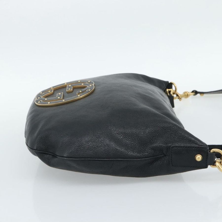 【日本直送】GUCCI 雙G互扣肩背包,黑色金色皮革,貨號121546,正品編號193135V-4
