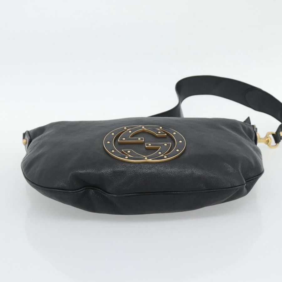 【日本直送】GUCCI 雙G互扣肩背包,黑色金色皮革,貨號121546,正品編號193135V-8