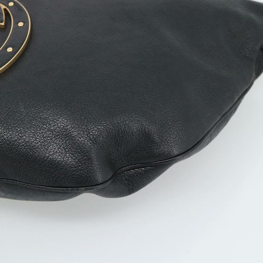 【日本直送】GUCCI 雙G互扣肩背包,黑色金色皮革,貨號121546,正品編號193135V-9