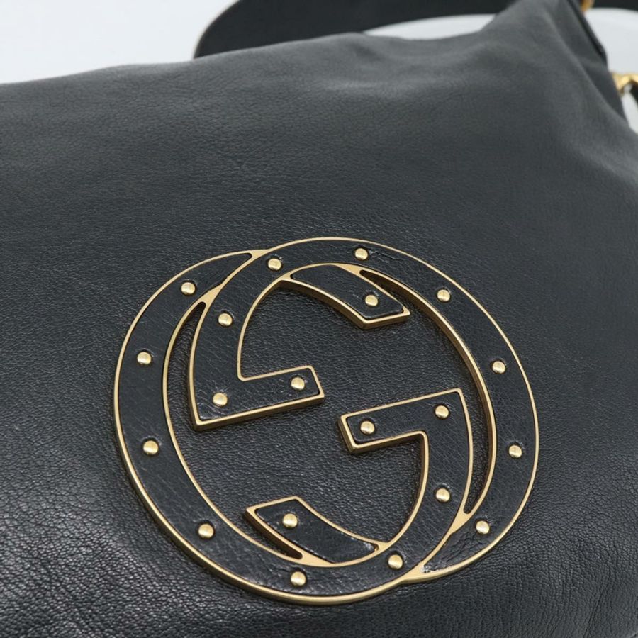 【日本直送】GUCCI 雙G互扣肩背包,黑色金色皮革,貨號121546,正品編號193135V-13