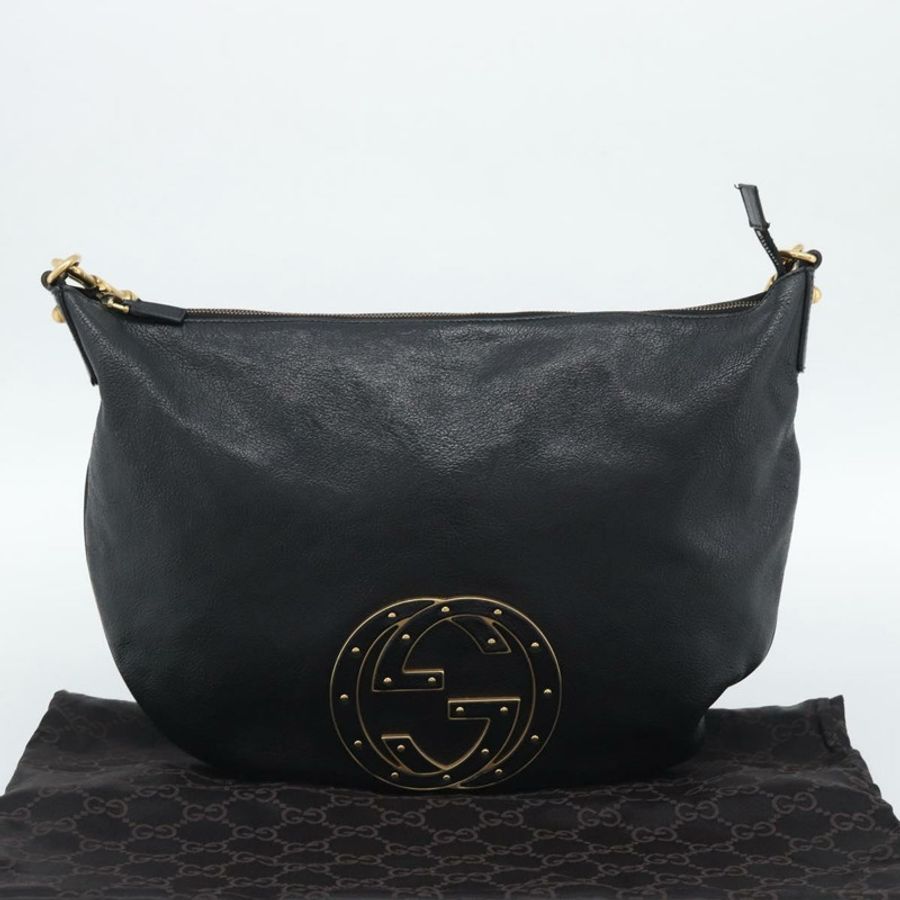 【日本直送】GUCCI 雙G互扣肩背包,黑色金色皮革,貨號121546,正品編號193135V-23