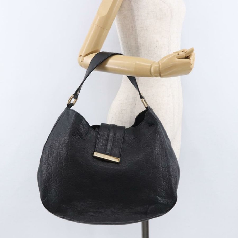 【日本直送】GUCCI GG帆布Guccissima單肩包,黑色皮革搭配金色,貨號233604,正品編號193115V-21
