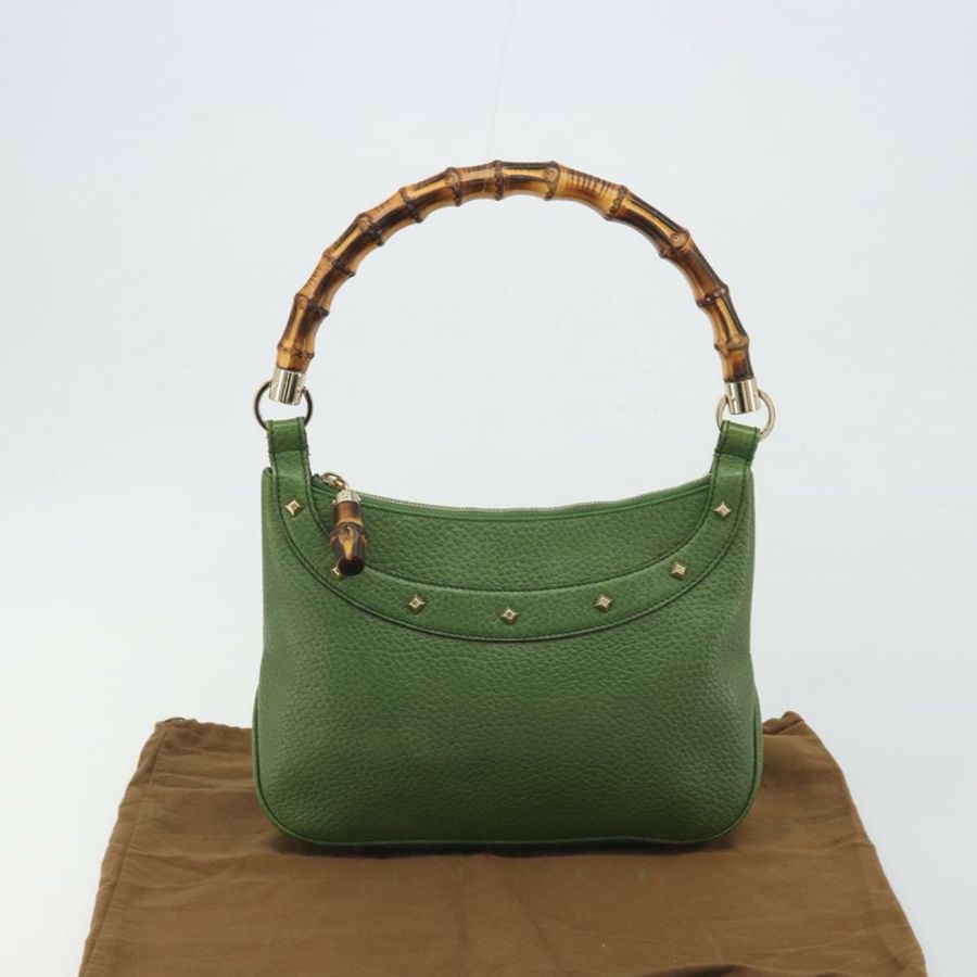 【日本直送】GUCCI 竹節肩背包 皮革 綠色 金色 137378 正品 193088V-22
