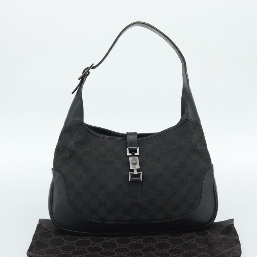 【日本直送】GUCCI GG帆布Jackie肩背包 黑色 銀色 204990 正品 193049V-21