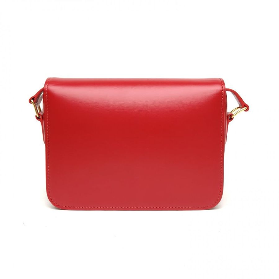 CELINE Triomphe凱旋門金屬鎖扣Teen紅色金扣肩背包-4