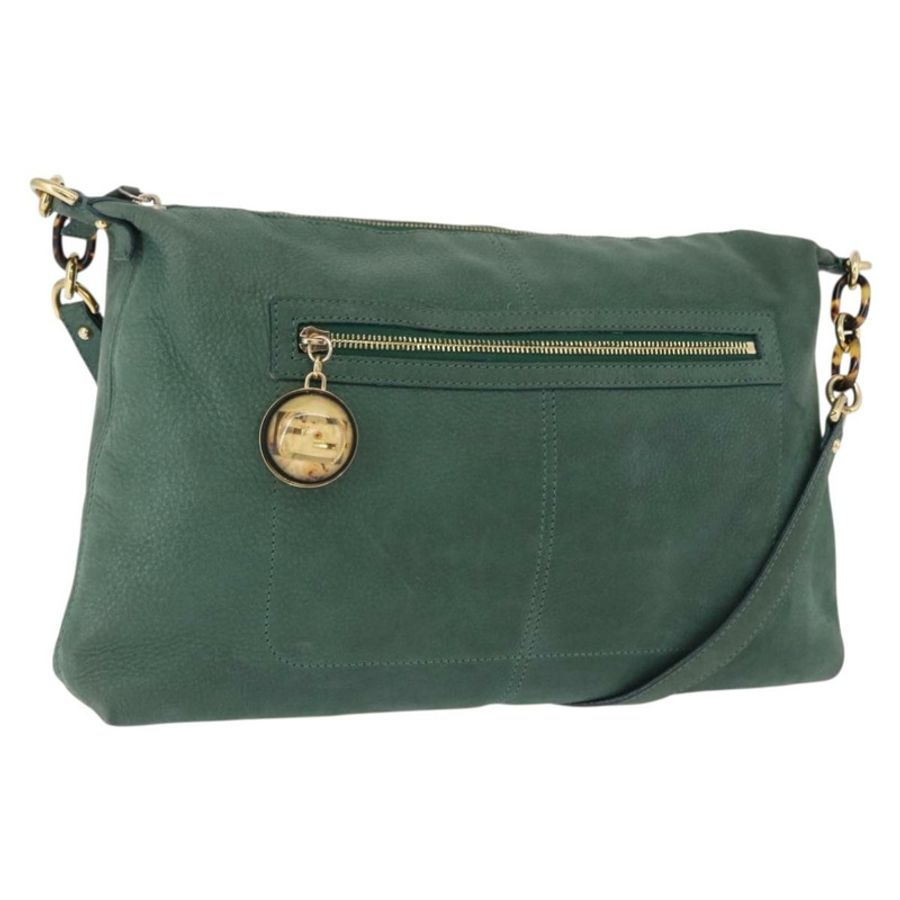 【日本直送】FENDI 皮革肩背包 綠色 金色 正品 193051V-0