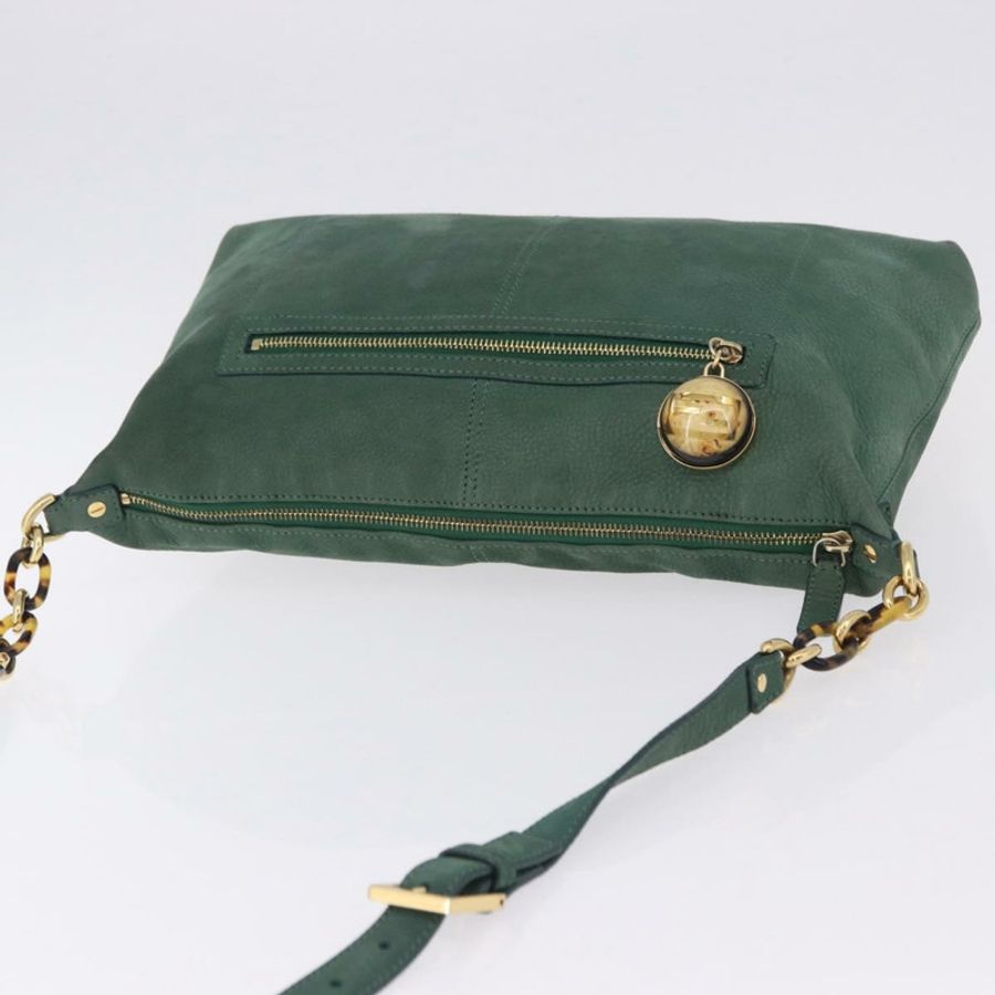 【日本直送】FENDI 皮革肩背包 綠色 金色 正品 193051V-5