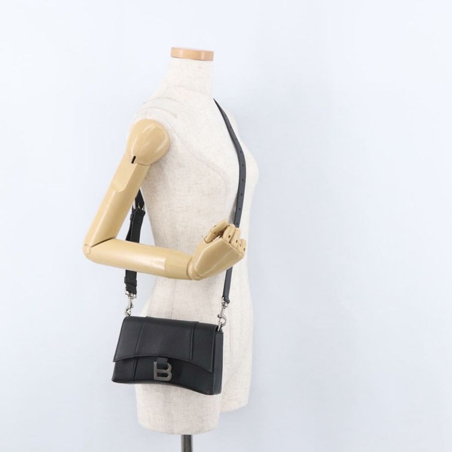 【日本直送】BALENCIAGA Downtown 單肩包,黑色/銀色皮革,貨號 736471,正品 ar14127M-25